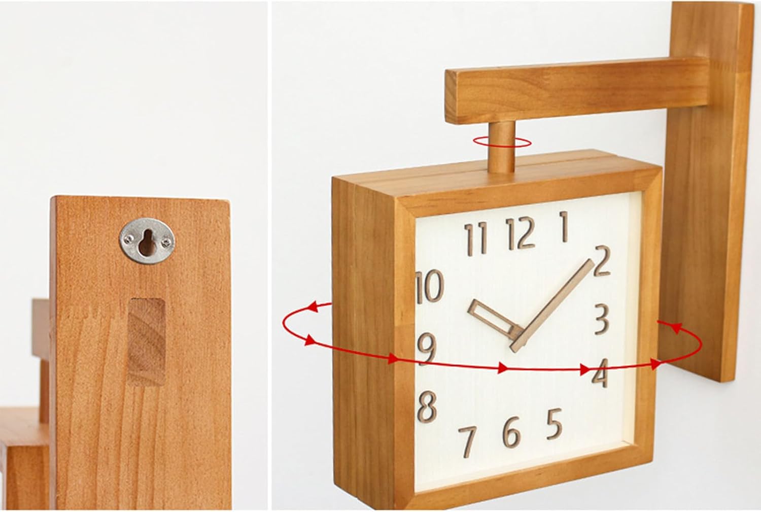 コーナー両面時計 ハンドメード 木製両面壁掛け時計 おしゃれ
