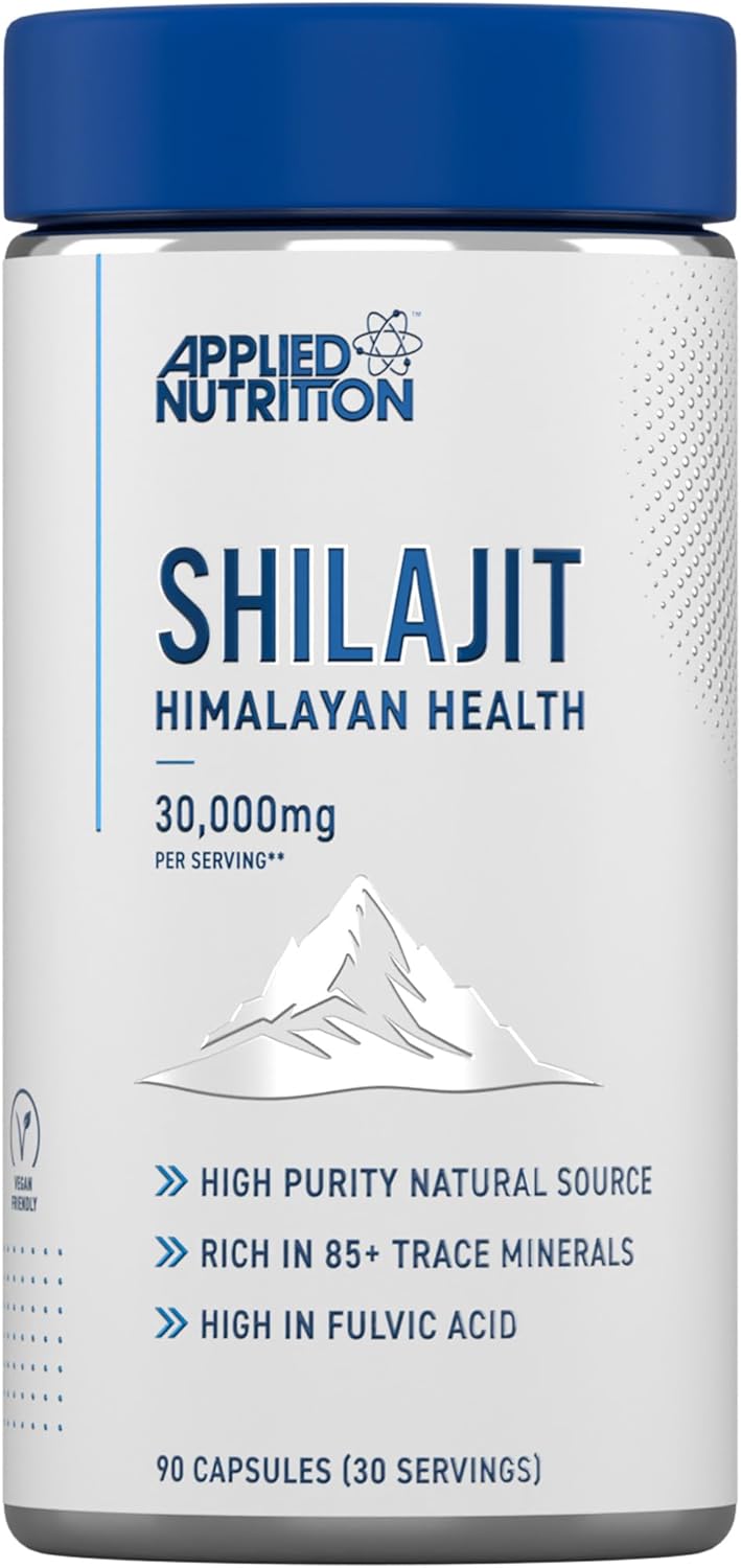 Applied Nutrition Shilajit Capsules 30,000mg – 60% Fulvic Acid (750mg 20:1 Extract) Pure Himalayan Supplement 85+ Minerals for Energy + Immunity – High Strength Antioxidant – 90 Capsules (30 Servings)