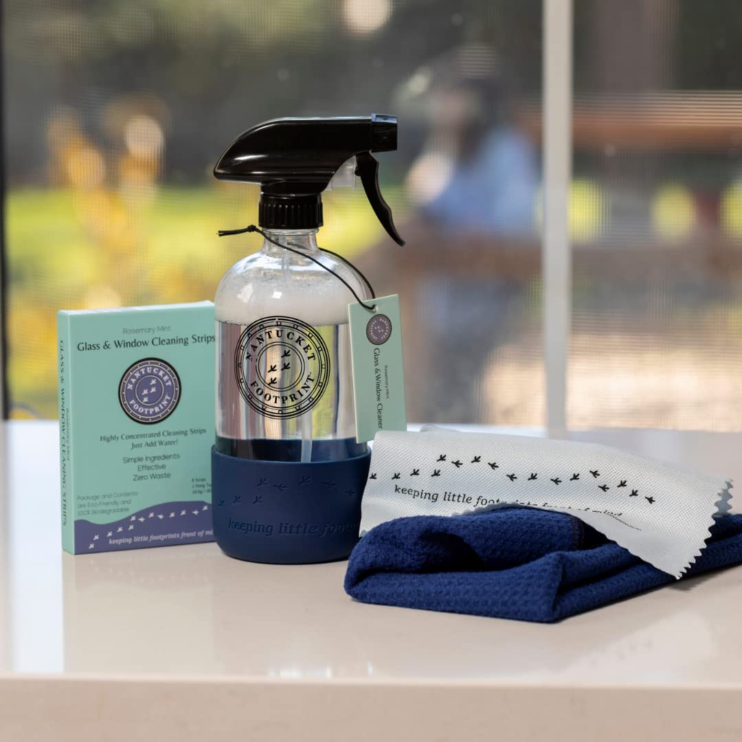 Nantucket Footprint Window Bundle: Window Cleaning Sheets + Reusable Glass Bottle + Professional Window Cloths | Save 10%