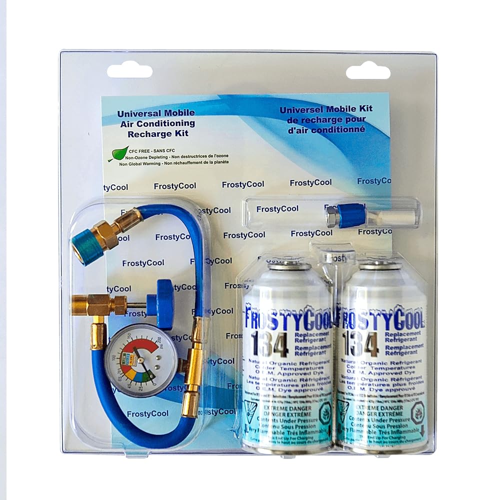 FrostyCool 12a-R134 Replacement A/C Refrigerant Recharge Kit for R-134a and retrofitted CFC-R12-12a