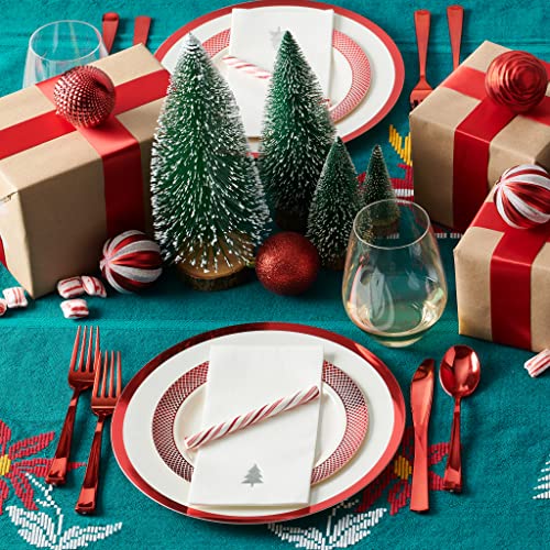 By Madee HEAVYWEIGHT 175 Pc Christmas Plates and Napkins | Ivory with Red Trim Plastic Christmas Disposable Dinnerware Set with Silverware & Linen-Like Premium Napkins for the Holidays (25 Guests) – Image 5