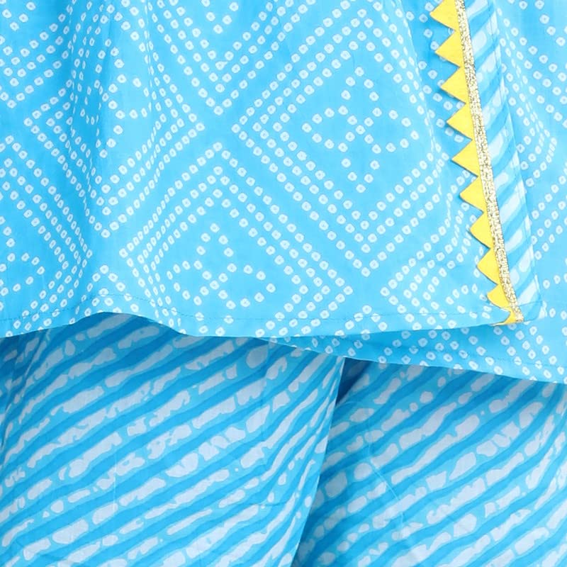 Image of BownBee Girls Cotton Kurti and Sharara Suit Set Round Neck, Angrakha Traditional Ethnic Dress, Front Open Kurta For Girl Kids, Suitable for All Festivals & Casual Wear