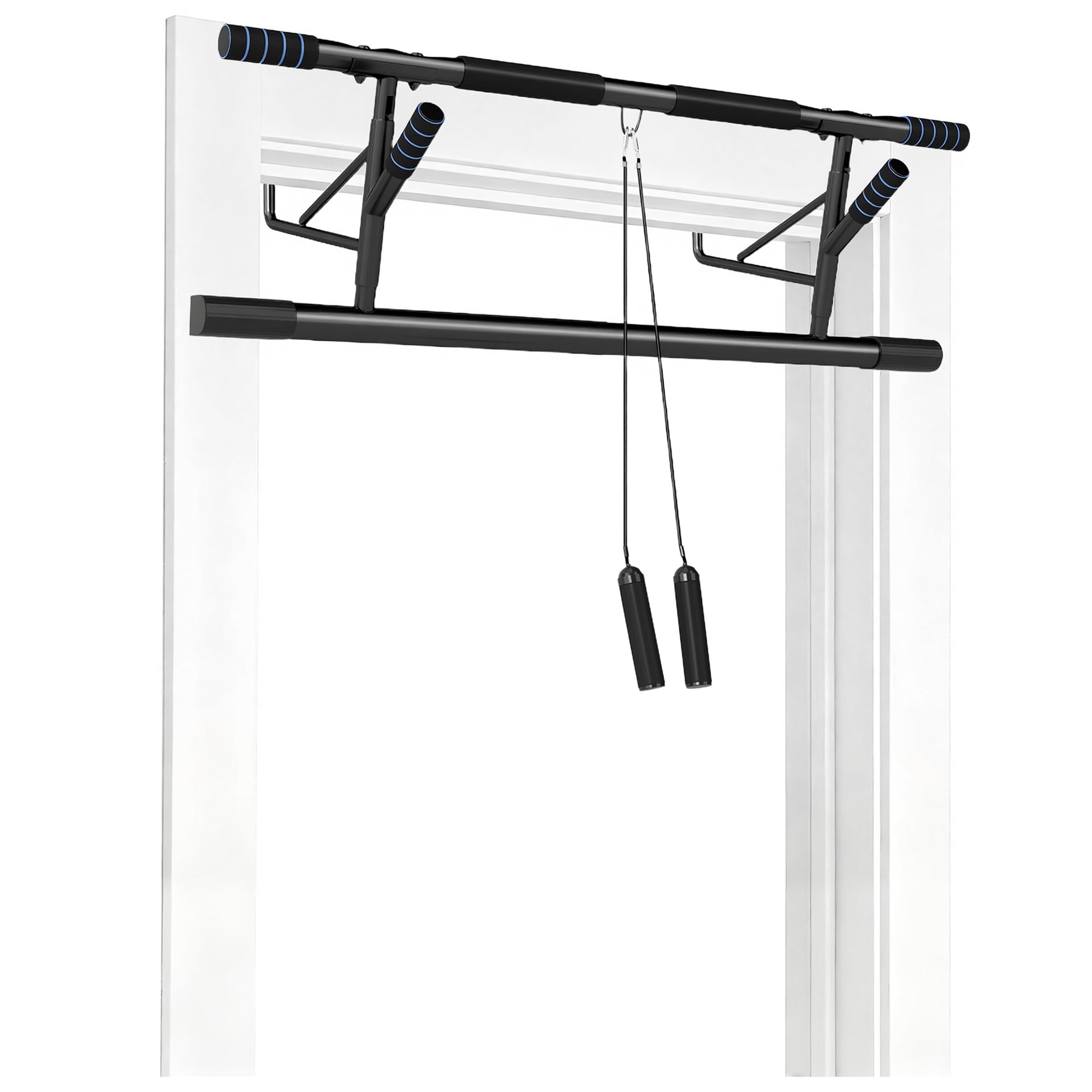 SPORTNOW Doorway Pull-Up Bar, No-Drilling Chin-Up Bar, Push-Up Stand with Resistance Bands, Padded Handles for Home Gym Exercise, Blue