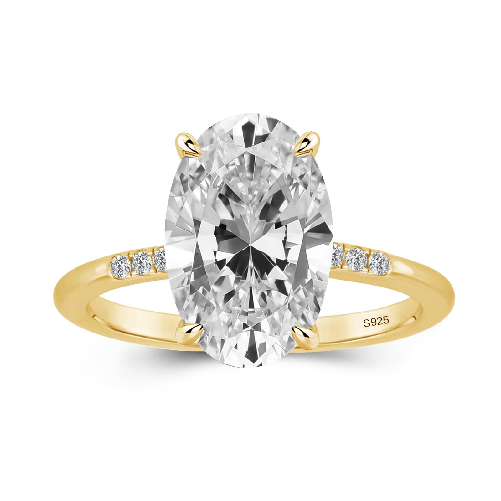 3.5ct Solitaire Oval Engagement Ring for Women,14K Gold Plated 925 Sterling Silver Cubic Zirconia Promise Wedding Ring Yellow Gold,Solitaire 5