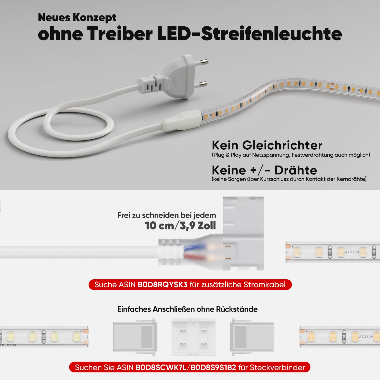 Shine Decor LED Streifen 30m, AC 220V 230V IP65 Wasserdicht LED Band, SMD 2835 120 leds/m Ultrahohe Helligkeit Lichtleiste für Küche Garten LED Beleuchtung (30M, Warmweiß, CE Zertifiziert)