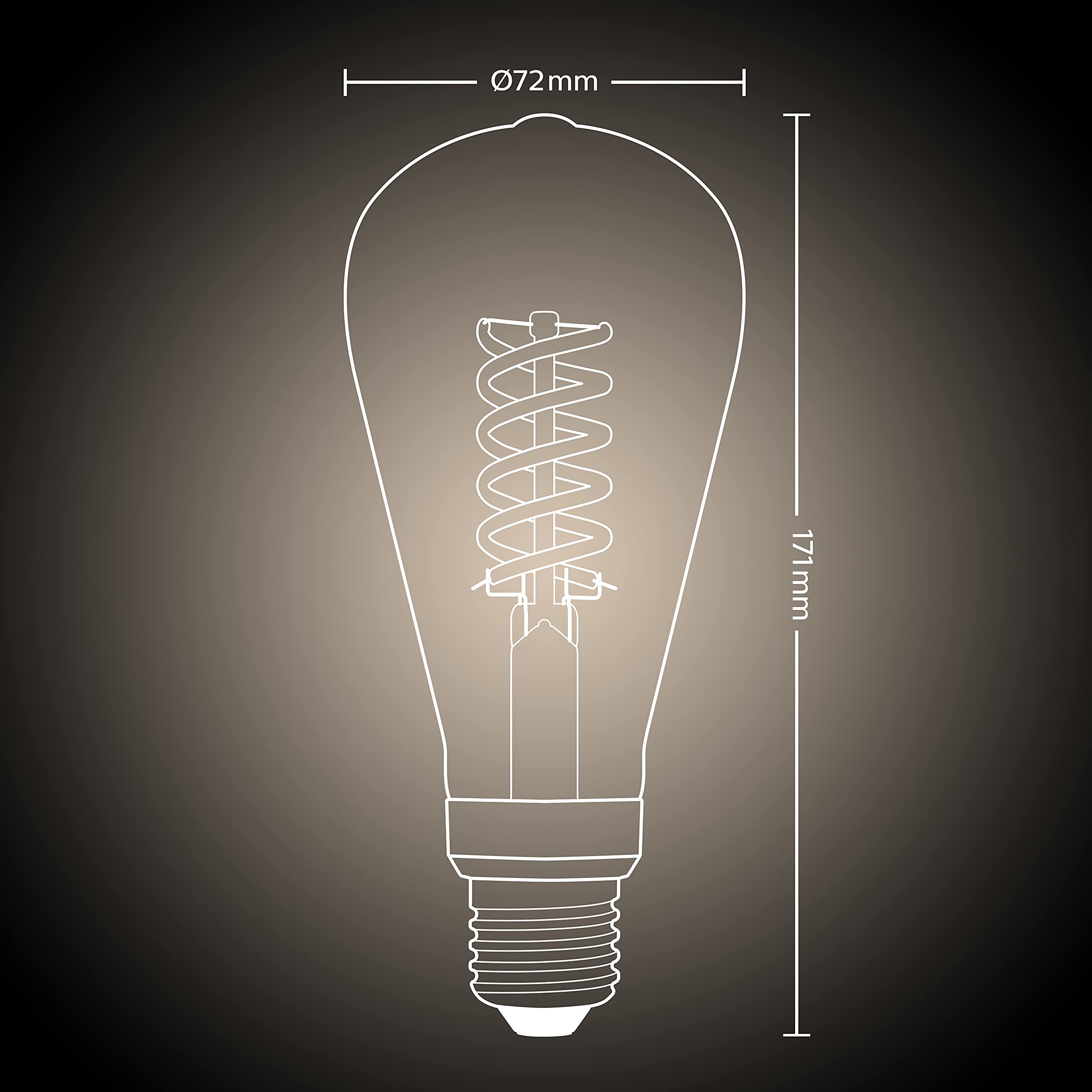 Philips Hue Starterpaket - E27 - mit 1 Filament Edison Glühbirne Groß (ST72) - Warmweißes Licht - inkl. 1 Hue Bridge - Hue White Filament