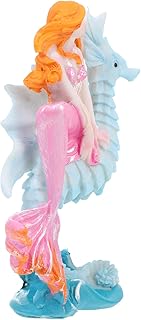 Mipcase Small Mermaid Figurines Decor Resin Mermaid Sitting on Seahorse Statue Aquarium Fish Tank Landscape Ornament Mermaid Birthday Party Cake Topper Mermaid Decor for Home