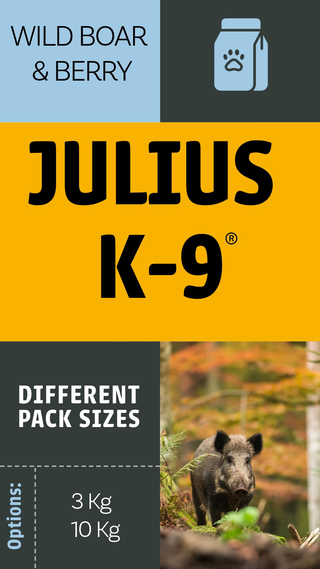 Julius K9 - Getreidefreies und hypoallergenes Hundefutter auf Wildschwein/Lamm/Rind & Kartoffelbasis - Für erwachsene Hunde kleiner Rassen (10kg)