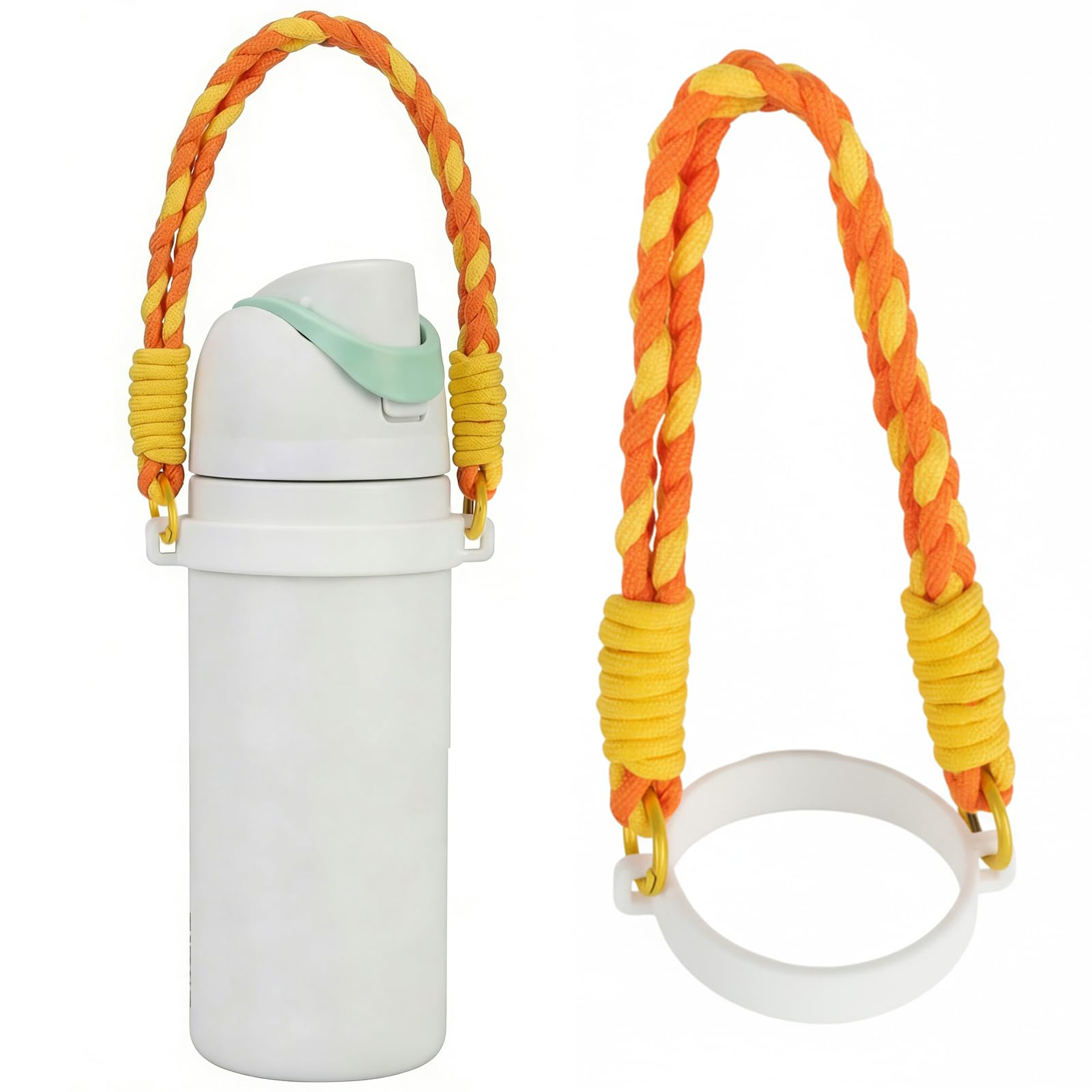 ALIBBON Water Bottle Handle Strap Compatible with 8-40oz Owala Stanley HydroJug Tumbler Orange Yellow Braided Rope with High Elasticity Silicone Strap Owala Accessories & Stanley Cup Accessories