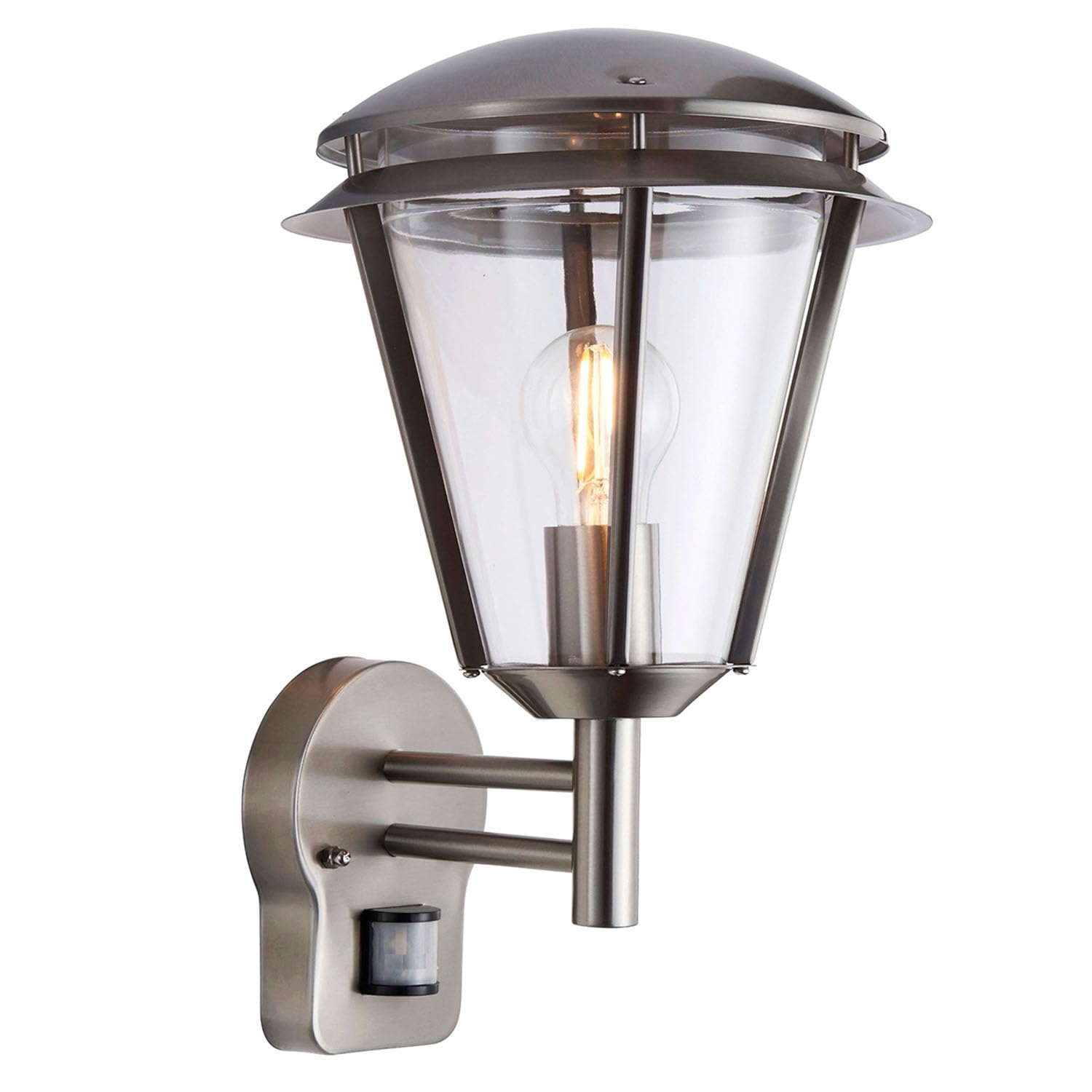 INOVA Outdoor Lights with Sensor - Security Lights Outdoor Motion Sensor - Brushed Stainless Steel PIR Motion Sensor Lights - Motion Detector Outside Lights - IP44 Weatherproof Wall Lights