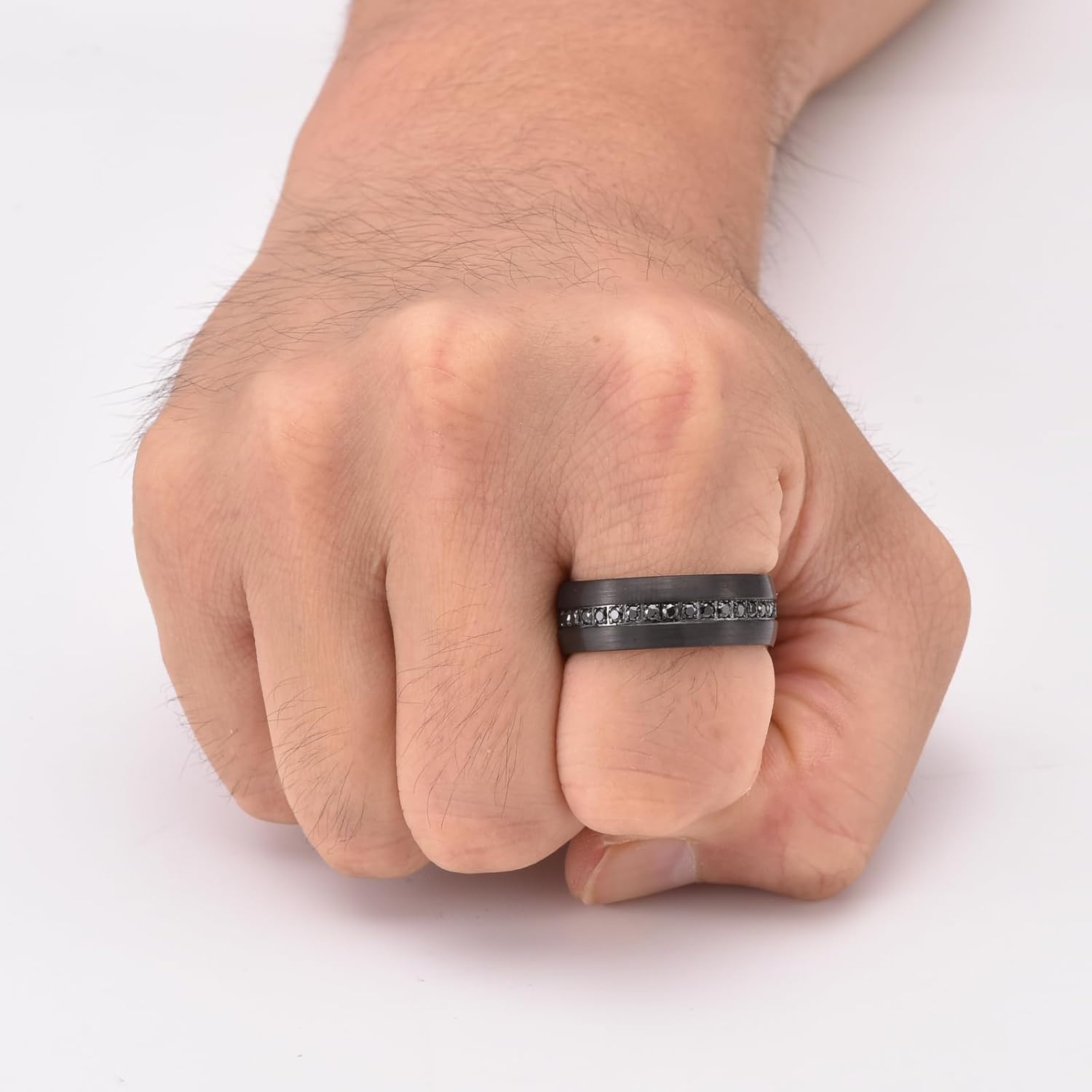 8mm Tungsten Rings for Men Wedding Bands Cubic Zirconia Promise Engagement Pinky Ring Comfort Fit Size 8-14 - Image 2