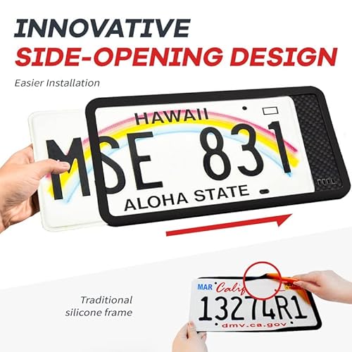Aujen Silicone License Plate Frames,2 Pack Black SideOpening License