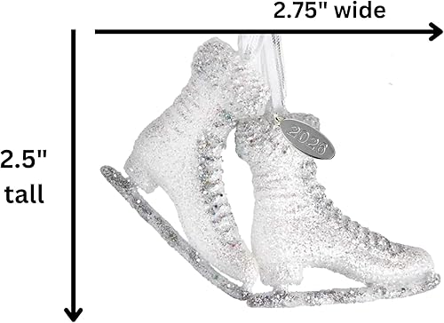 Miniatura 8 de Adorno de patinaje sobre hielo con purpurina, lazo de cinta blanca y plateada, etiqueta colgante 2026, viene en caja de regalo, adorno perfecto de