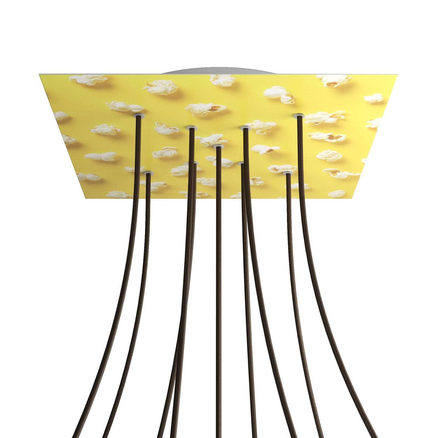 creative cables Rosone lampadario soffitto Rose-One quadrato – (Lato 400 mm, diametro 300 mm, 9 fori a X, 4 fori laterali) – Sistema brevettato – Stile Pop-Corn per multi sospensioni