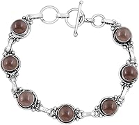 Vista 1 de Round Shape Natural & Synthetic Gemstones Silver Plated Bracelets for Women - Vintage Bohemian Style Handmade Birthstone Adjustable Link Bracelet