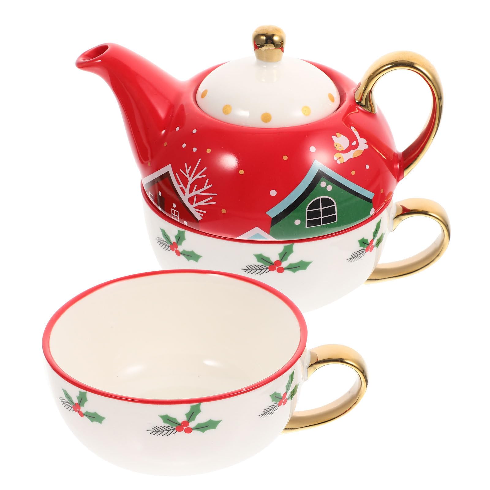 VALICLUD Tasse und Untertasse aus Keramik Weihnachts Geschenkset mit Henkel Rund Dekorativ für Weihnachten und Geschenk