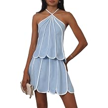 2 Piece Skirt Sets for Women Sleeveless Halter Neck Crop Top and Mini Skirt Set Casual
