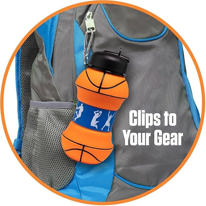 Image of Silicone Expandable & Foldable Basketball Water Bottle | 500ML Soft Collapsible Sports Bottle for Boys & Girls | Leak-Proof, Portable & BPA-Free | Basketball Theme (Multicolor)