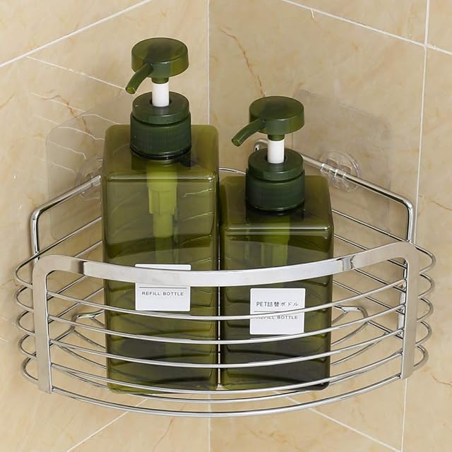 Joyfamy No Drilling Adhesive Shower Corner Caddy Basket - Stainless Steel Bathroom Kitchen Storage Shelf