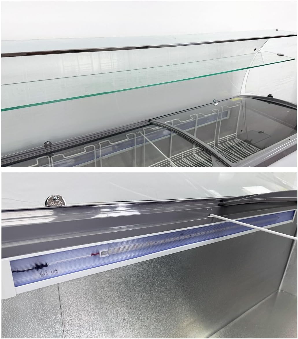 Gelato Freezer Display Case Dipping Cabinet Pan Ice cream showcase Curved Clear Glass 72"