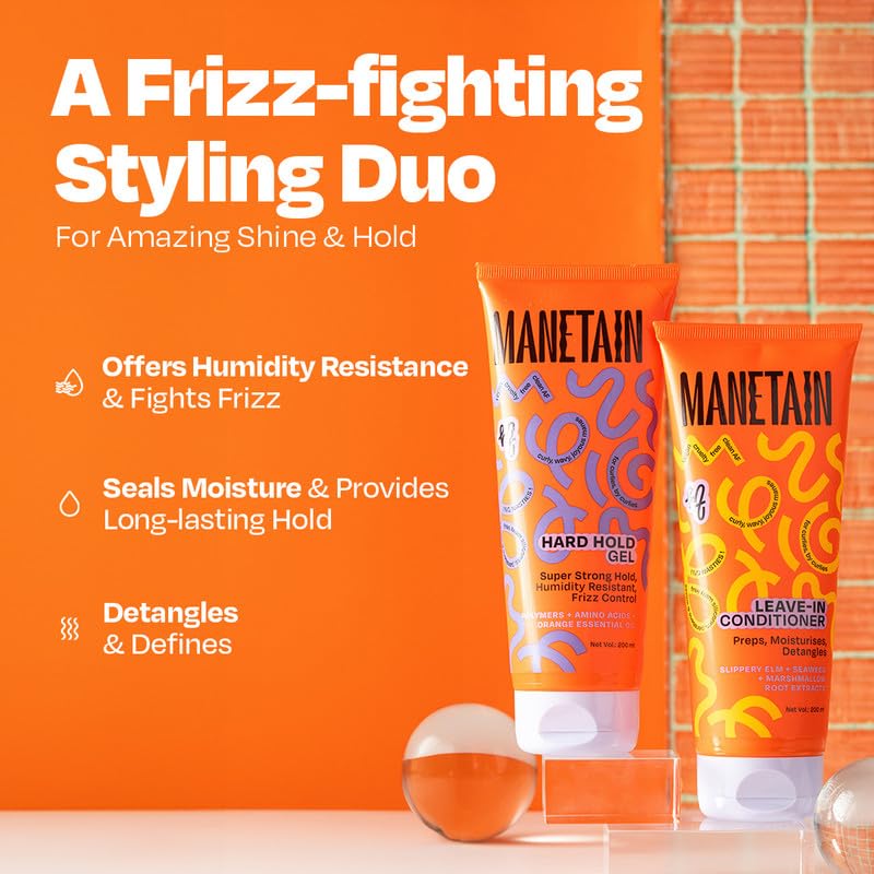 Image of MANETAIN Hydrate & Hold Curl Kit | Leave-in Conditioner 200ml & Hard Hold Gel 200ml for Curly Hair | Long-Lasting Definition, Frizz Control & Moisture for All Hair Types
