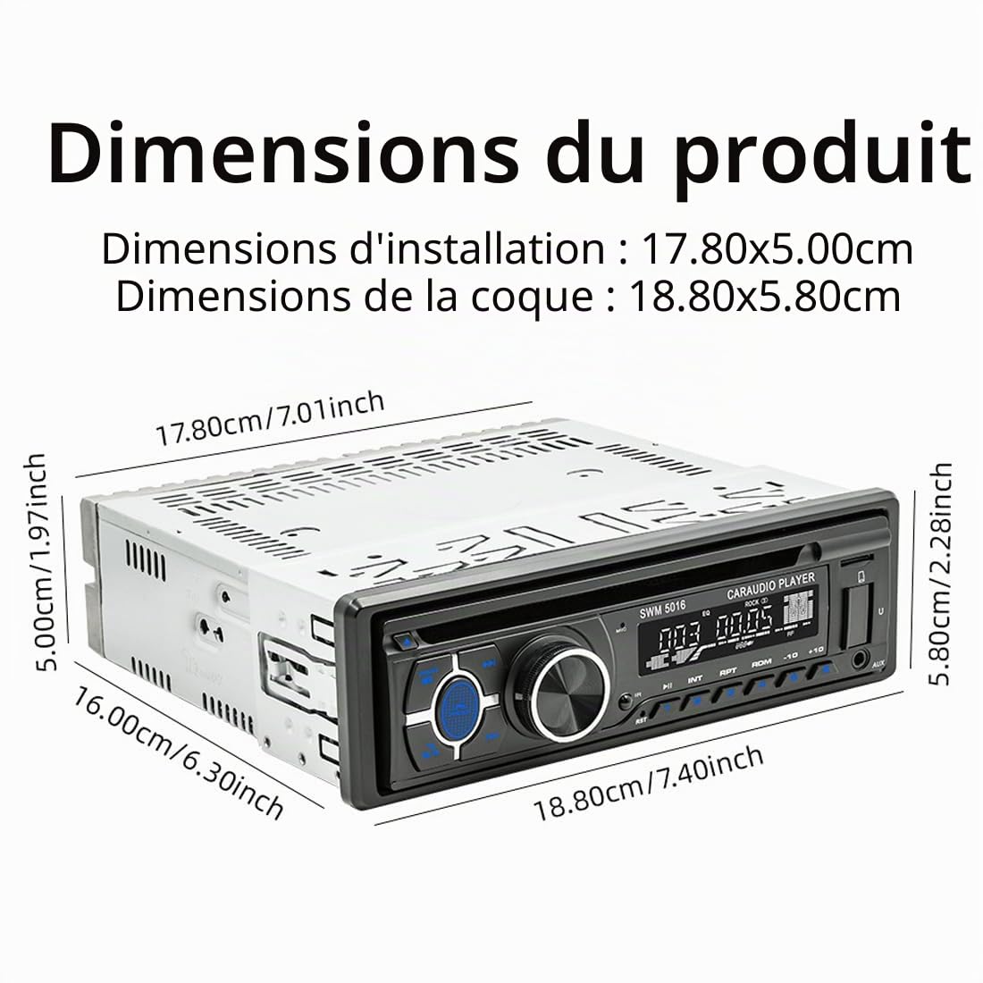 Autoradio stéréo Bluetooth avec lecteur CD VCD DVD 1 DIN 12 V RDS/FM/AM avec Bluetooth mains libres/USB/SD/AUX/Localiser et trouver une voiture/voix