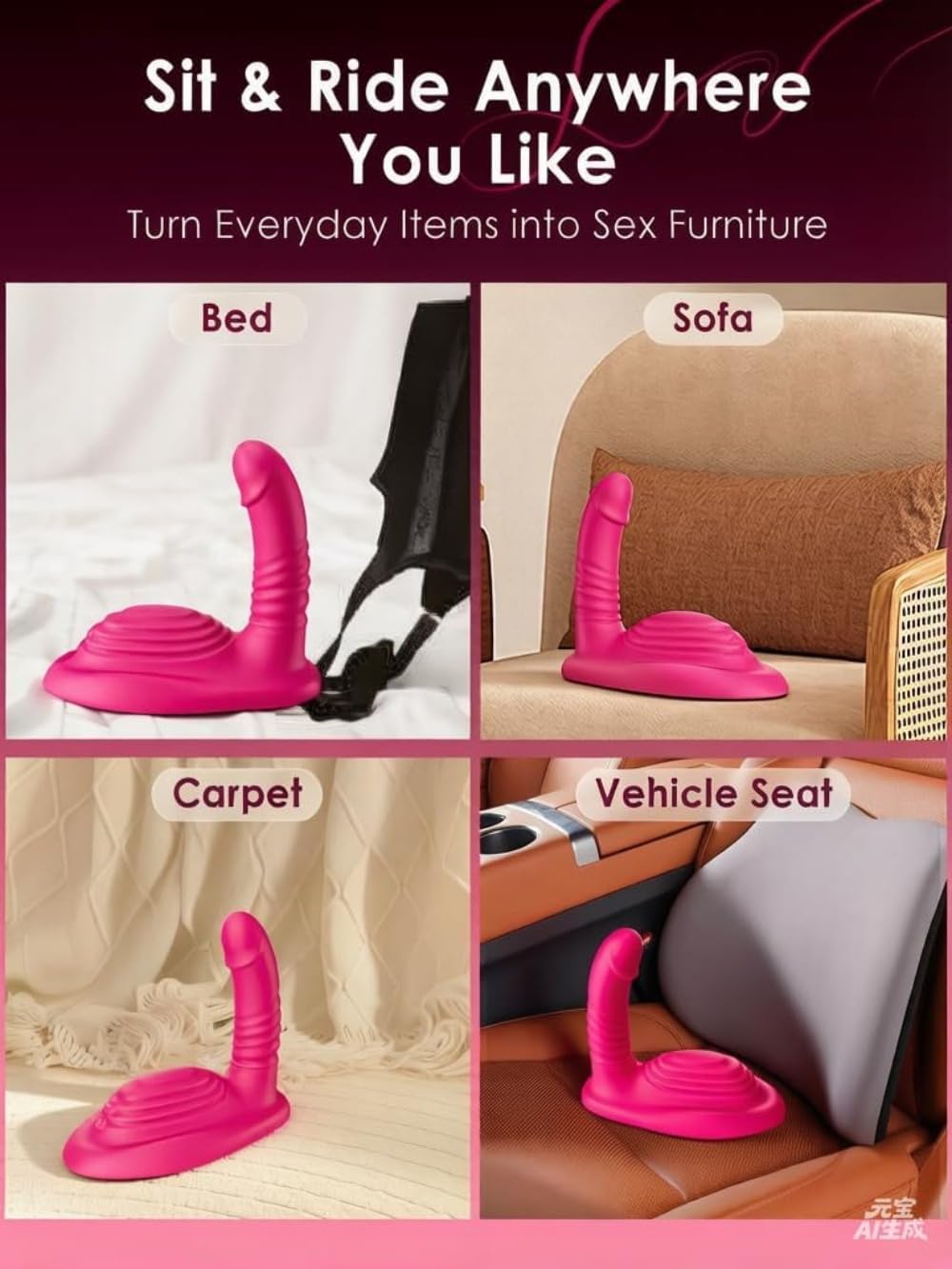 Vibrador anatómico 9 modos remoto Punto G Silicona IPX7 Base ancha 6,5x3,3 pulg Rosa Intenso