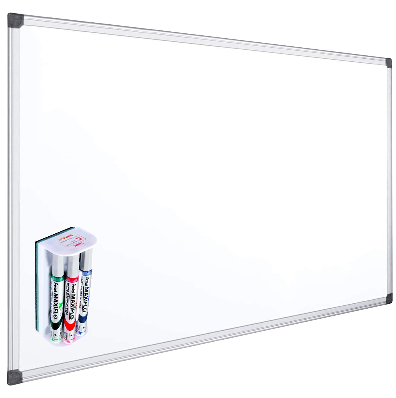 OFITURIA Magnetyczna tablica suchościeralna + zestaw 4 długopisów z lekką magnetyczną gumką - Łupek magnetyczny z wytrzymałą aluminiową ramą, łatwe do czyszczenia na sucho (150x100cm)