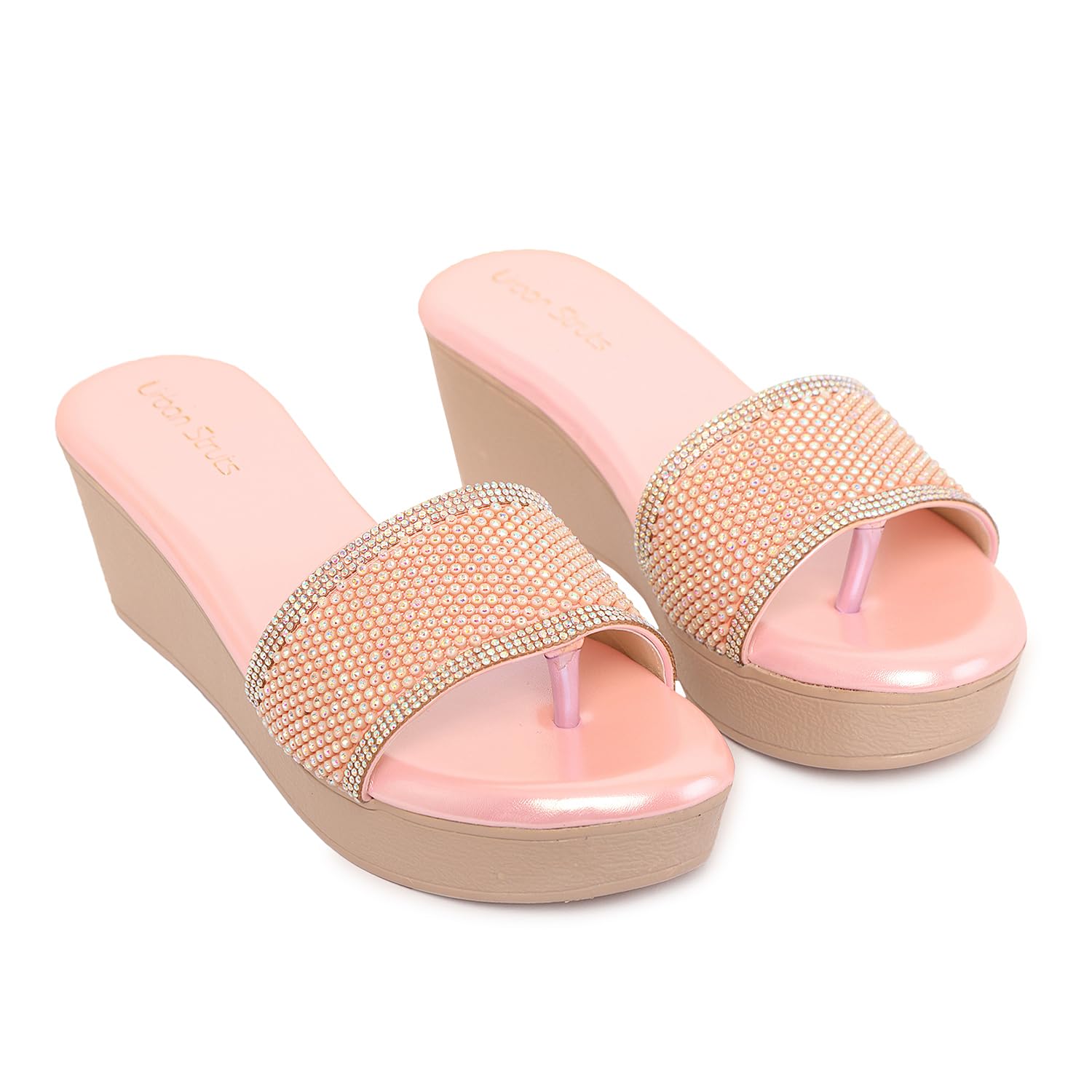 URBAN STRUTS Elegant Look Wedges Sandal For Women With Shiny Embellished Stones (Pink, 4) (B0D45R7D42) Amazon Price History, Amazon Price Tracker
