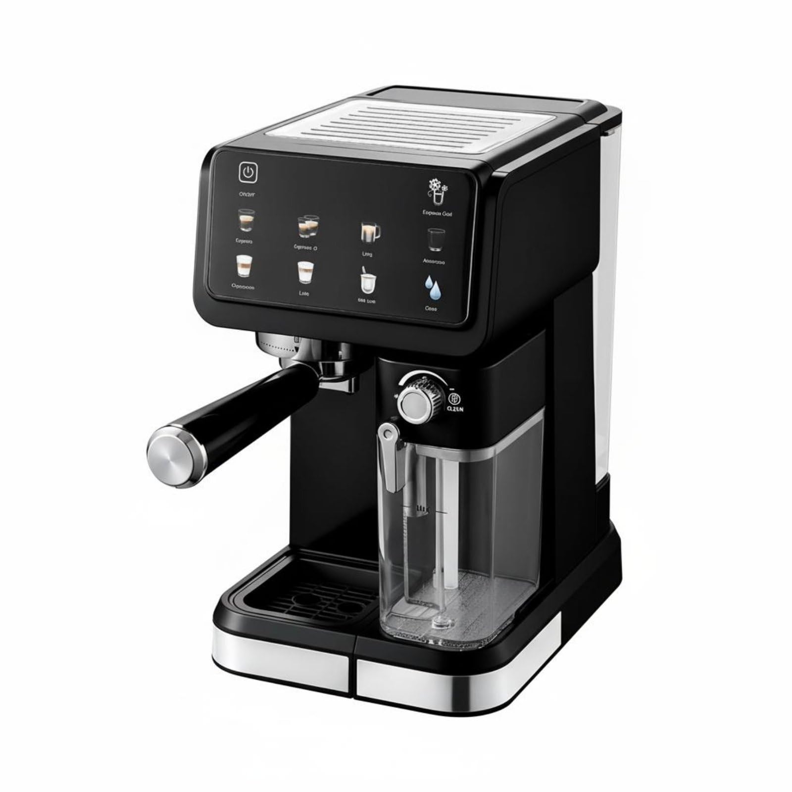 Machine à Espresso Automatique Cafetière Expresso Latte Cappuccino Mousseur à Lait Écran Pompe 20 Pré-infusion Température NTC Nettoyage, Noir