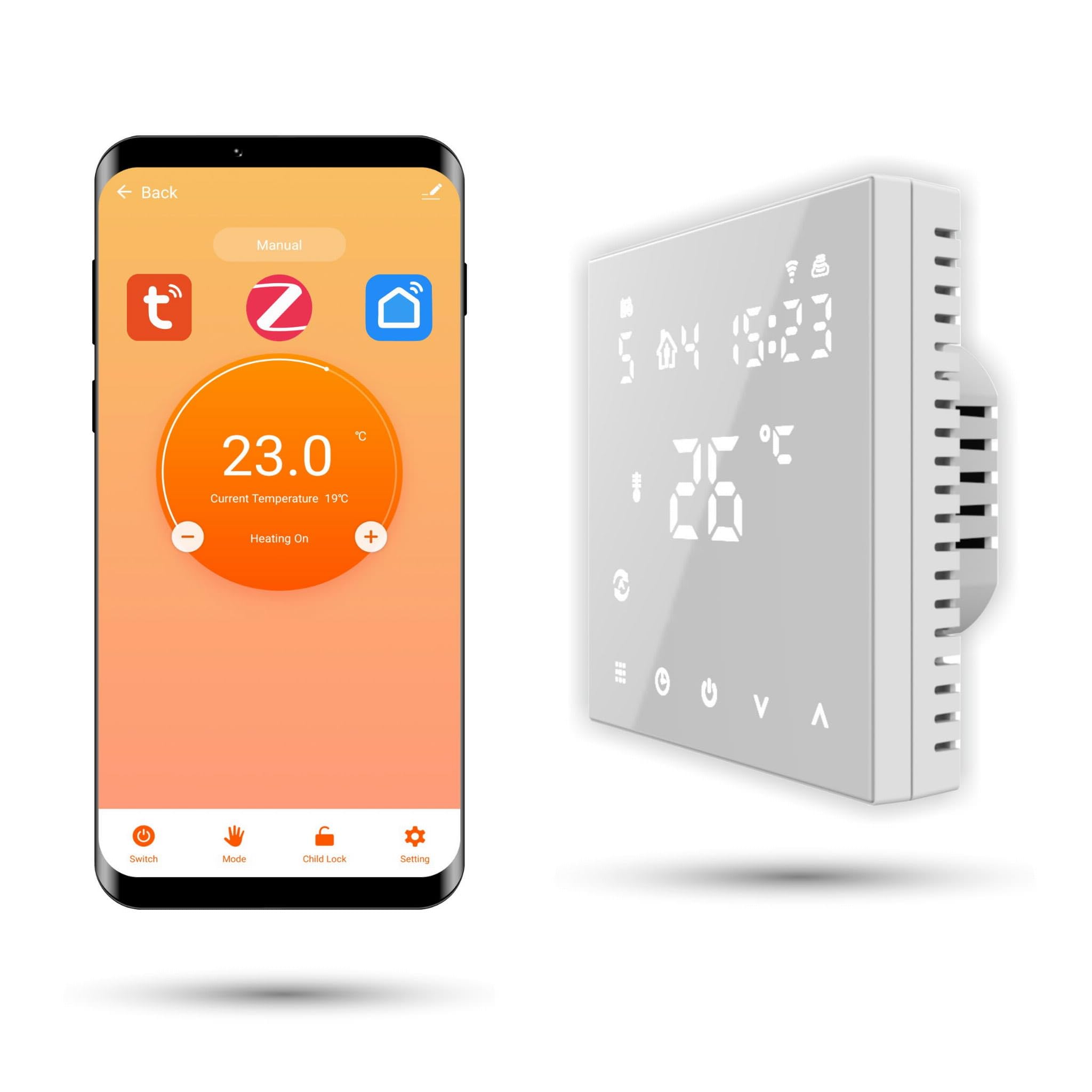 Automat-on Zigbee Thermostat Fussbodenheizung | Raumthermostat Fußbodenheizung PRO2 | Steuerung Wandthermostat Fußbodenheizung mit Tuya, SmartLife oder ohne App und Alexa (Weiss)