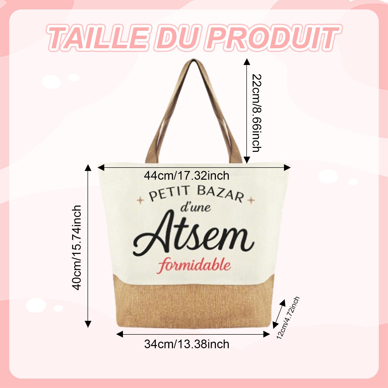 Sac Cabas Merci Atsem Maternelle Grande Capacité Toile Cadeau Enseignante