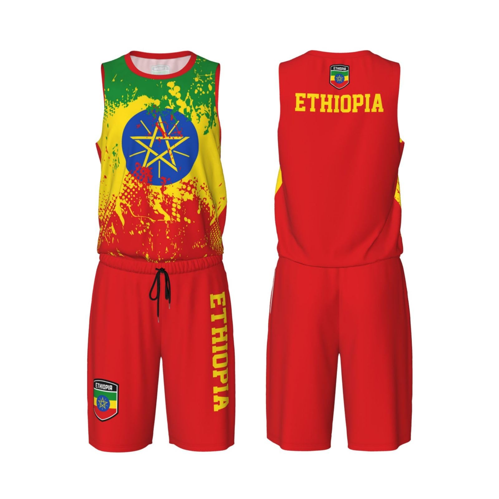 Ethiopia Flag Grain (3) Basketball Jersey Uniform Suit for Men Women Adults Training Athletic Set