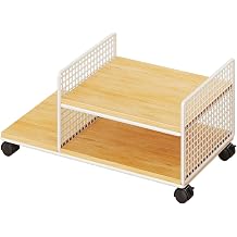 AV Media Stand, Wheeled 2 Tier CD Player Stand, Metal Media Cart, Open Storage Audio Rack for Living Room, Meeting Room, Recording Studio White+Light Walnut