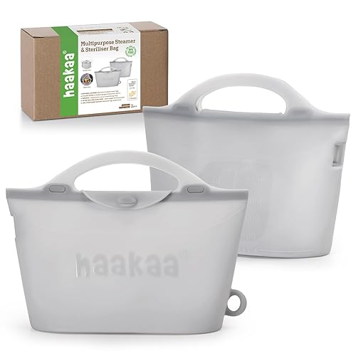 Miniatura 16 de Haakaa Portátiles - Bolsas esterilizadoras de vapor de silicona para microondas, para viajes, bolsas de vapor reutilizables de silicona de Gris, 2