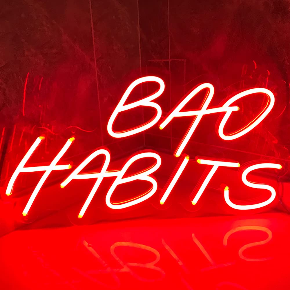 divatlaBad Habits Neon Sign Red Sign with Dimmable Switch, Reused Signs for Office, Badroom, Home, Art Wall, Bar, Party, Photo Backdrop Decor. Ideal Gifts for Friends