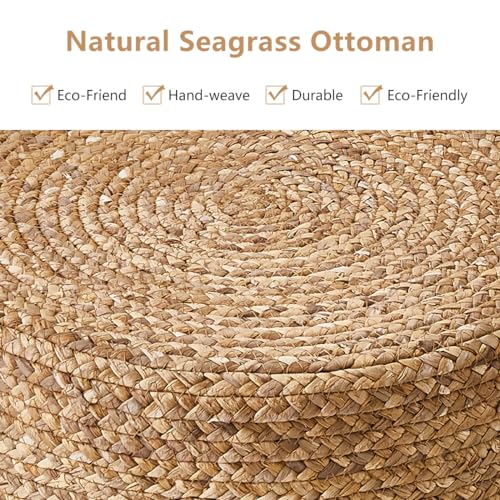 Wimarsbonottomannaturalseagrassfootreststoolhandweaveroundfootstoolpoufbohovanitystoolswithnonskidmatforlivingroombedroomhallway  Urban Country Home Decor Wimarsbon ottoman natural seagrass foot rest stool hand weave round foot stool pouf boho vanity stools with non skid mat for living room bedroom hallway  urban country home decor