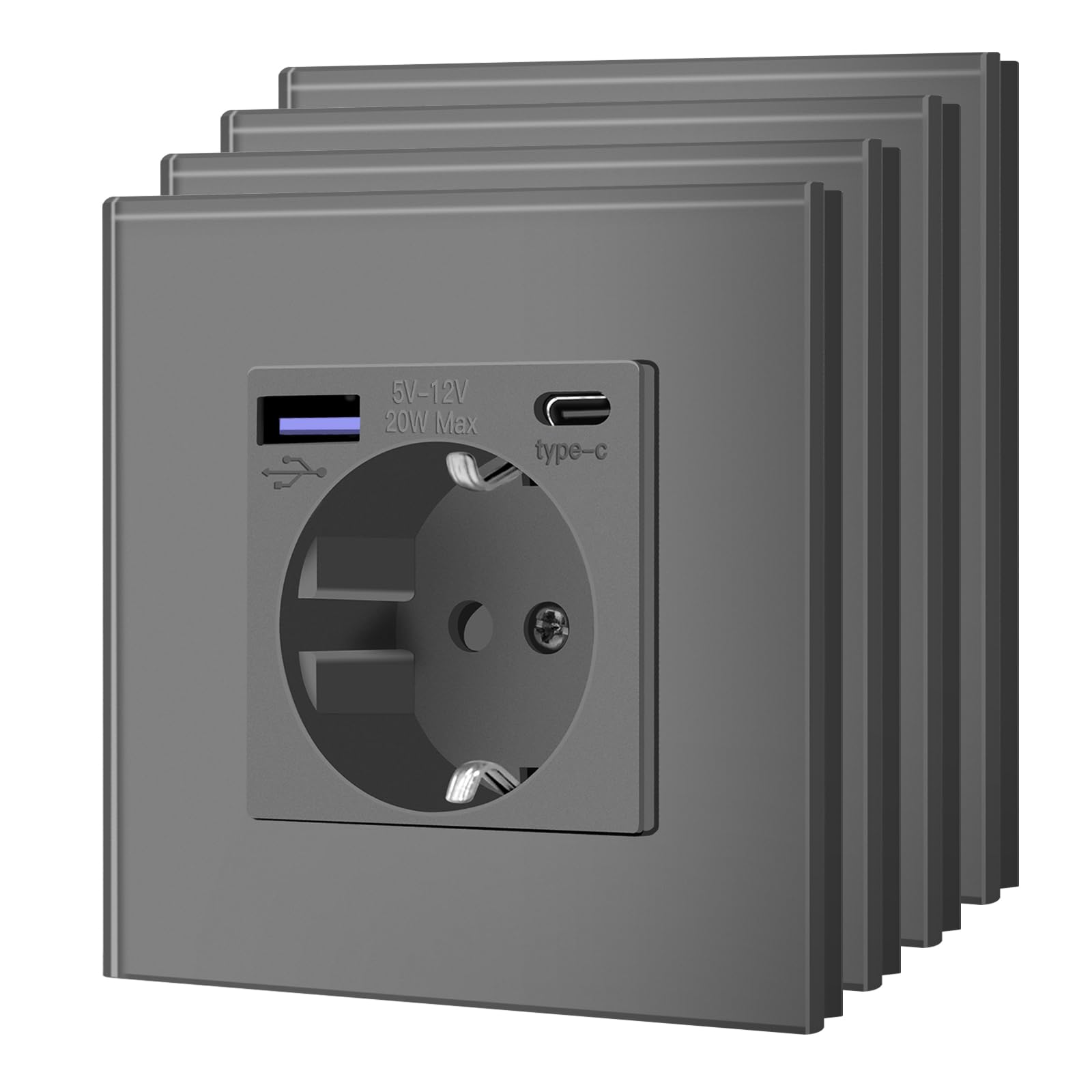 BSEED Enchufe Pared con 20W USB y Tipo C,Enchufe USB C de Cristal,Carga Rápida,3 en 1，Fácil Instalación,1 Enchufe,86mm Blanco — view 58