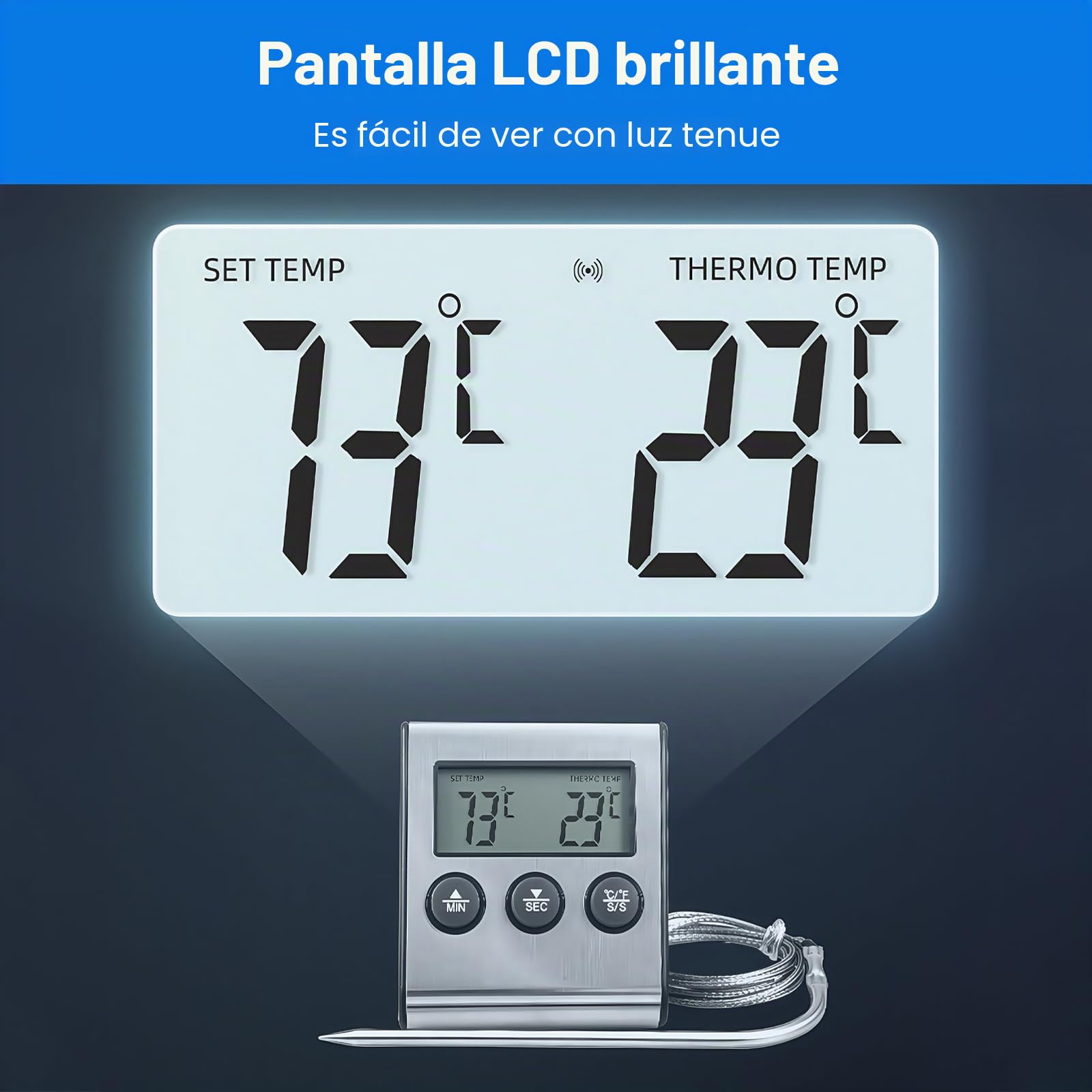 Termómetro Digital De Cocina con Sonda, Termometro Horno, Meat Thermometer, Termometro Carne Barbacoa, Barbecue Thermometer, Termómetro Digital De Cocina Carne Alimento para Barbacoa Horno Parrilla