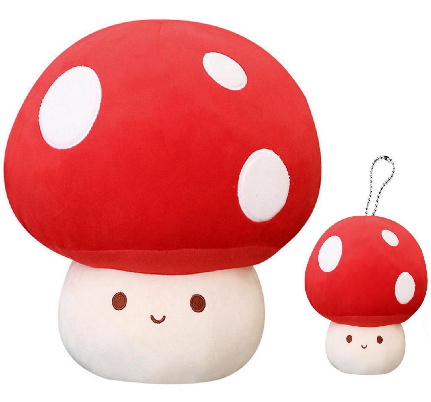 2PCS Mushroom Plush, Cute Plushies Stuffed Mushroom Plillow with Keychain, Soft Plushies Gifts for Kids Girls Boys Home Bedroom Bed Decor (Red-40cm)