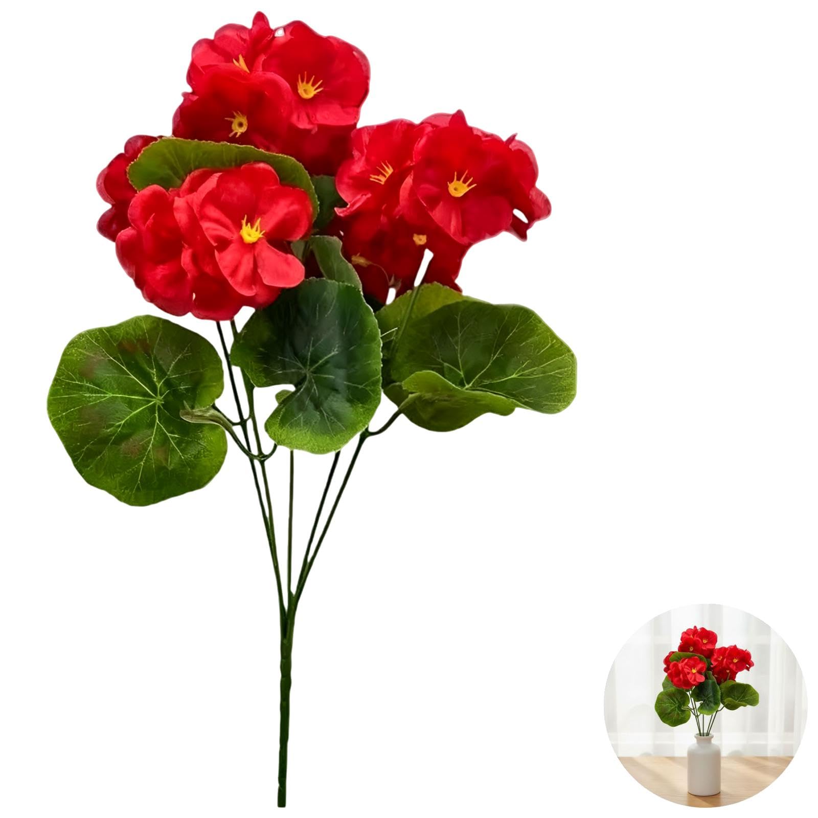 8 STK. Künstliche Apfelblütenpflanze, rote Blüten, naturgetreuer Seidenbegonia-Busch, voll aufgeblühte Blumendeko mit üppigem Grün für Zuhause, Garten, Hochzeitstischdekoration