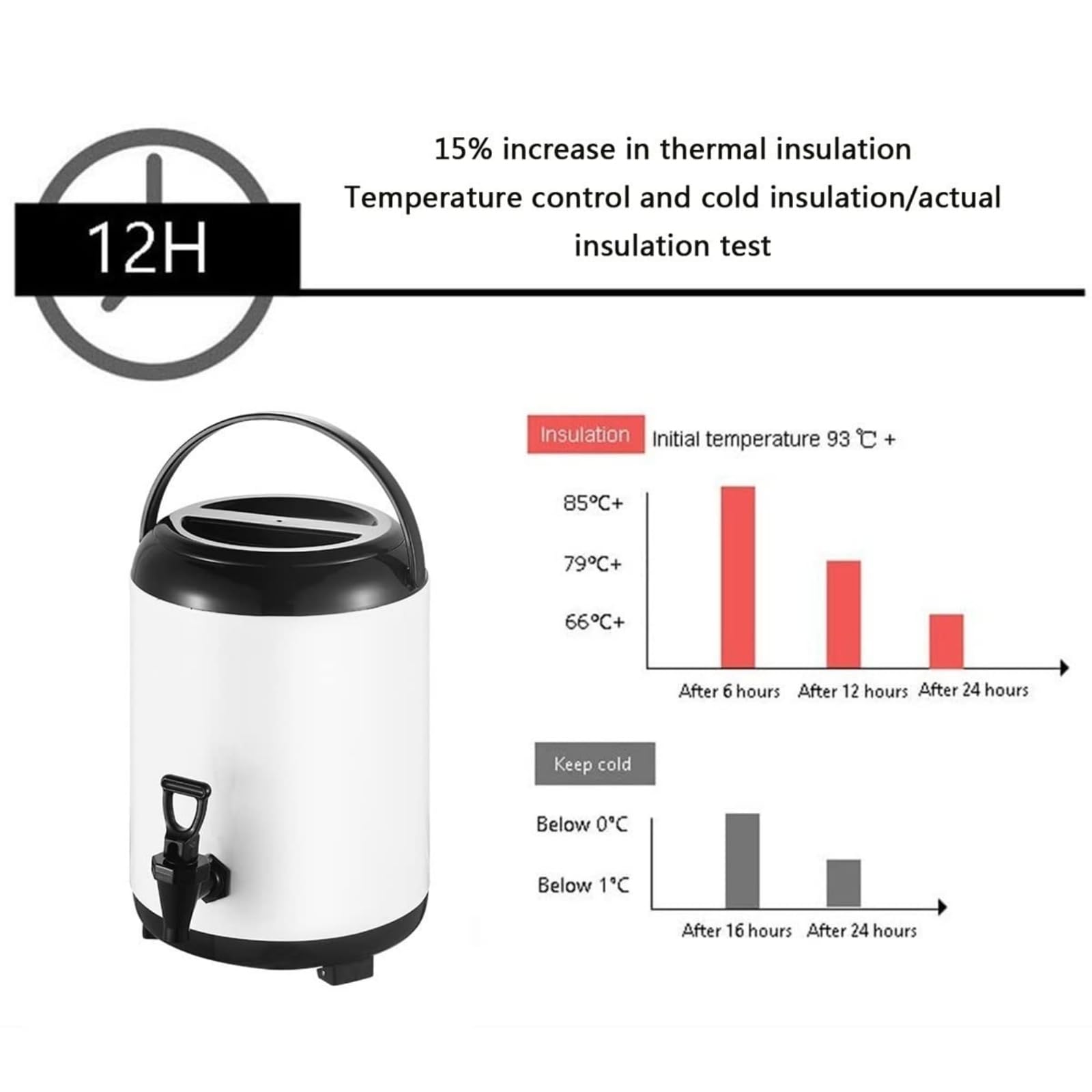 Distributeur d'eau chaude et froide en acier inoxydable avec robinet, poignée portable, grande capacité d'étanchéité, idéal pour le bureau, les hôtels, les fêtes