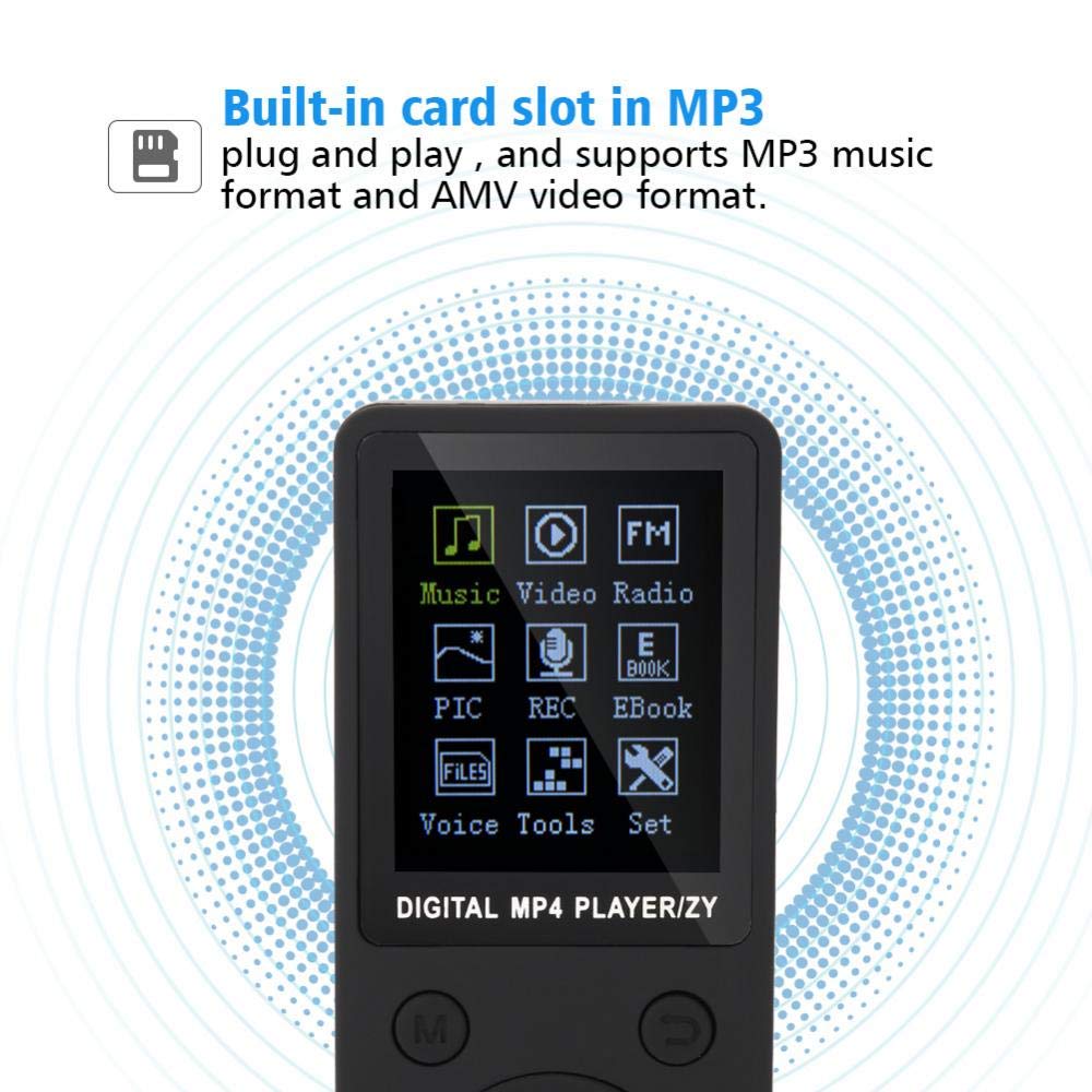 Lettore MP3 portatile da 8 GB, lettore multimediale da 1,8 pollici Bluetooth 4.2 Radio Digital MP4 con registratore vocale, con auricolari, supporto fino a 32 GB, pulsanti