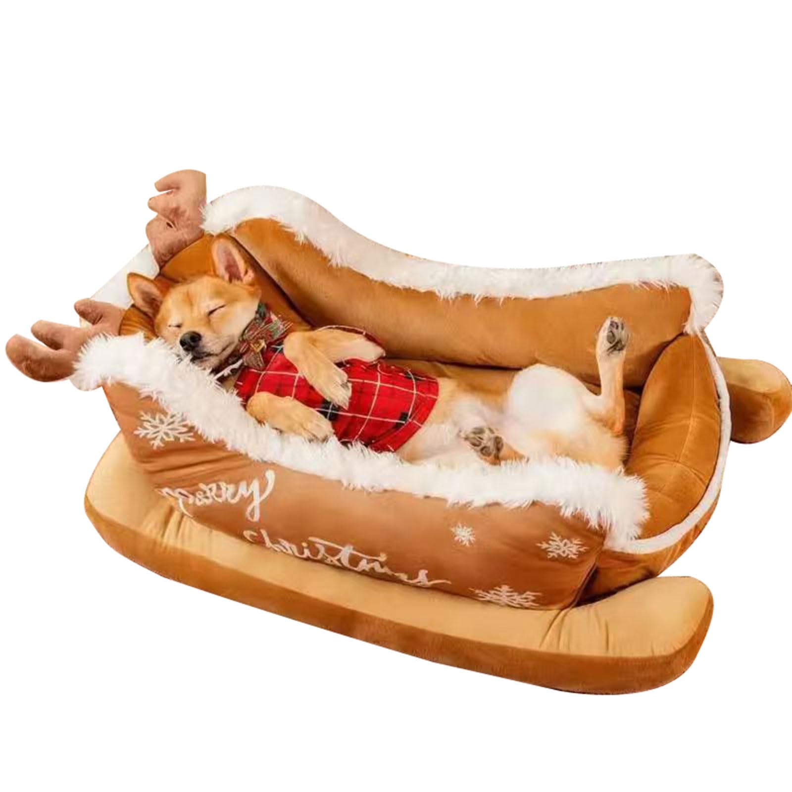 Letto per cani a slitta natalizia con copertura in pelo, morbido nido spesso per cani a pelo lungo, divano per cani da slitta di Natale con copertura in pelo, morbido divano per cani a pelo