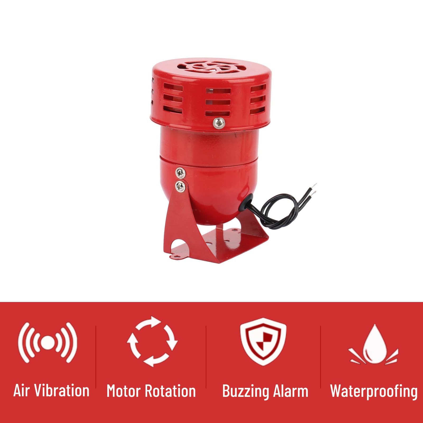 Sirena Alarma 220V 120DB Mini Alarma de Motor Rojo Protector Eléctrico de Sonido Industrial de Metal MS-190 contra Robo para Fábrica, Construcción
