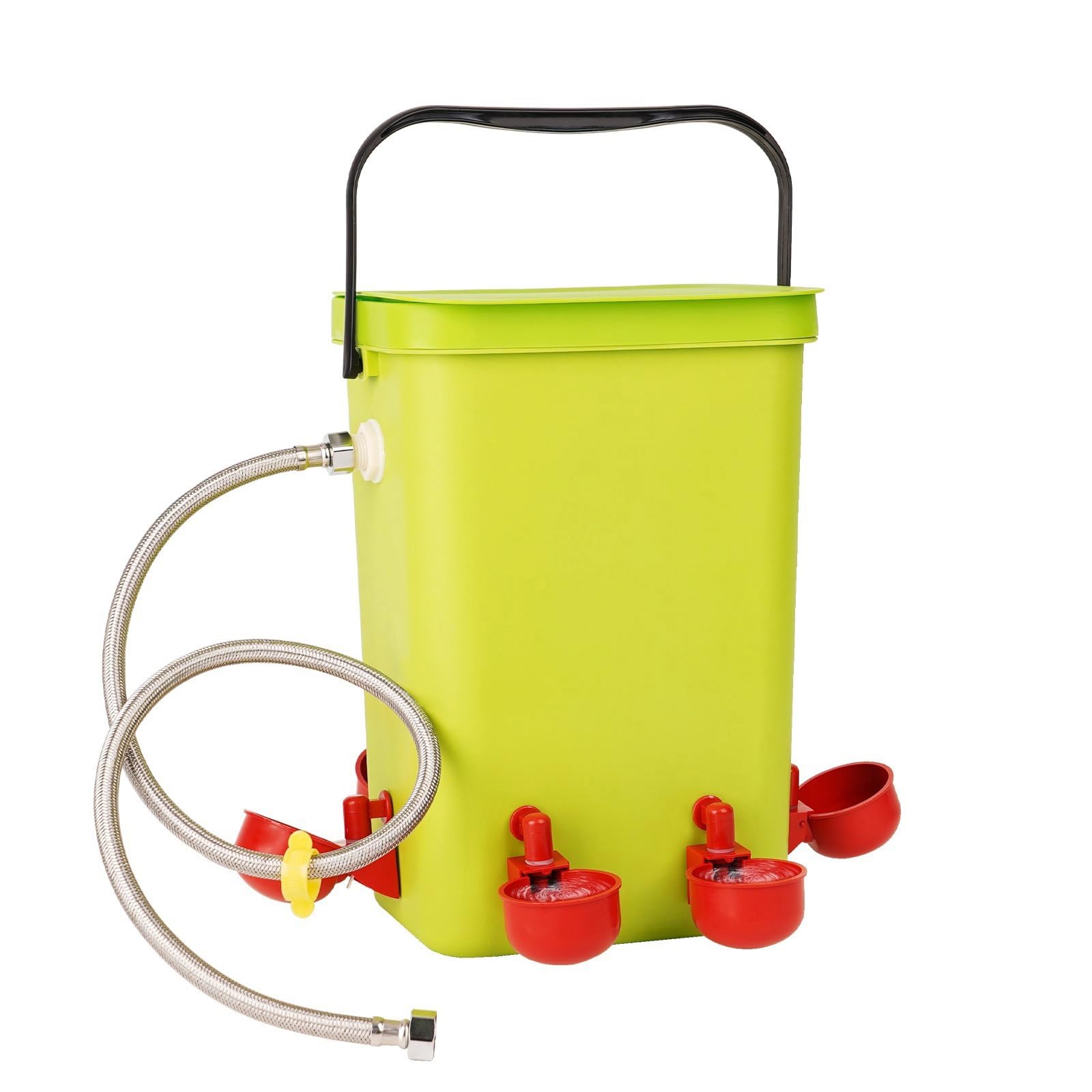 MUYIRTED Bebedero 12 L con 6 Agua De Plástico para Pollo, Bebederos Automáticos para Gallinas, Polluelos, Palomas, Comedero Gallinas Colgante, Verde (Sin Cadena)