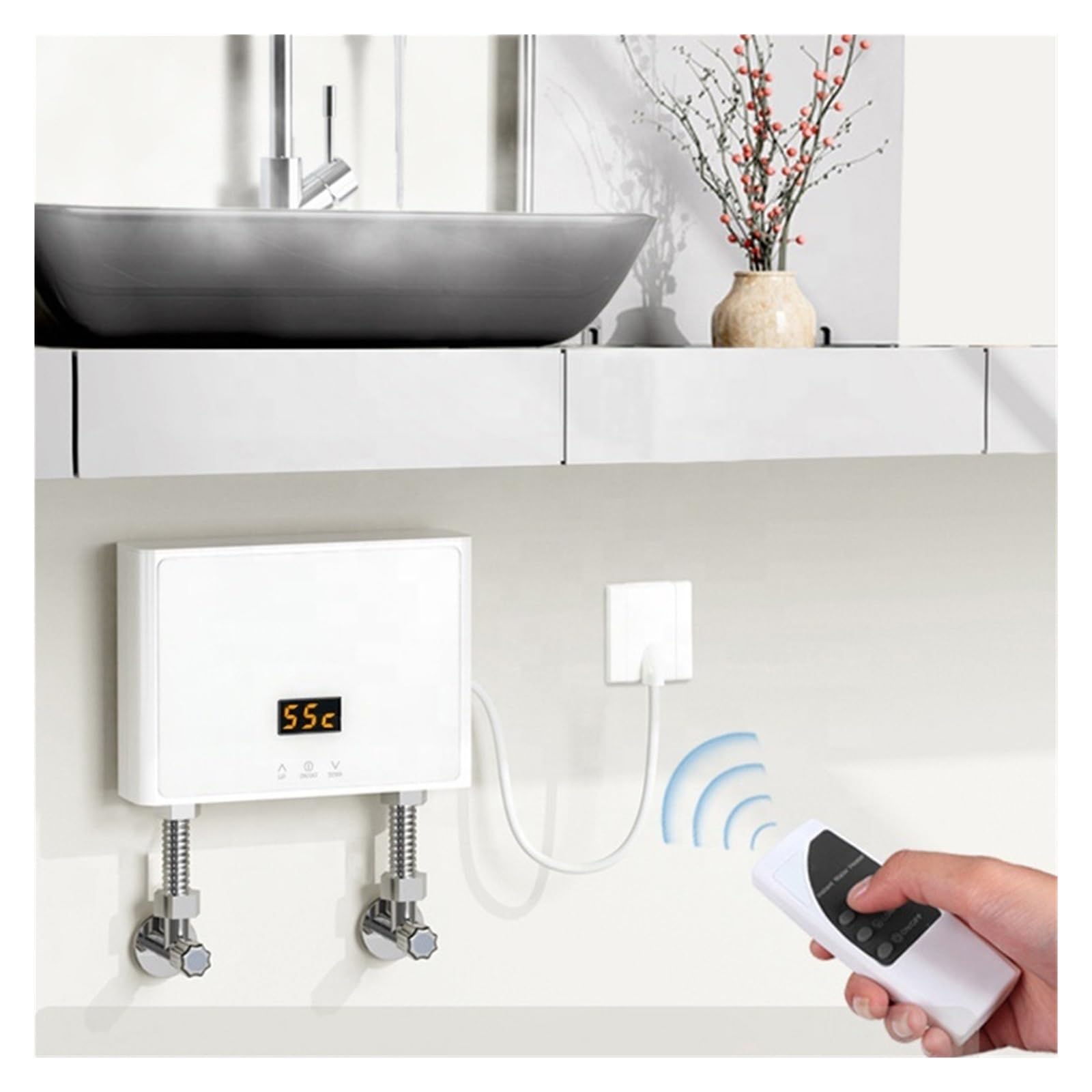Scaldabagno Riscaldatore di Acqua Calda 3000W/4000W/5500W Riscaldatore Istantaneo Senza Serbatoio Termostato Induzione Smart Touch Riscaldatori Elettrici Doccia Automatico(Yellow,220 5000W)