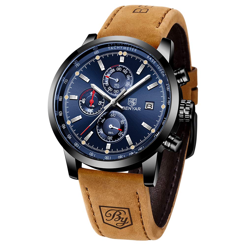 BENYAR Waterproof Quartz Men Watch, Fashionable Chronograph Analog Business Brown Leather Watches (B07V5BN46Y) Amazon Price History, Amazon Price Tracker