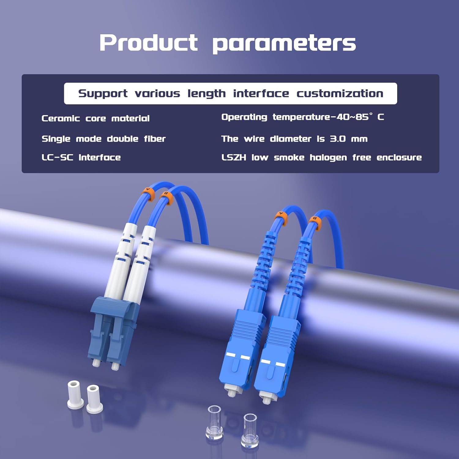 20Meters, LC to SC, Armored Single Mode Duplex Fiber Optic Cables LC-SC Patch Cord Jumper SM SX 65.6FT Blue