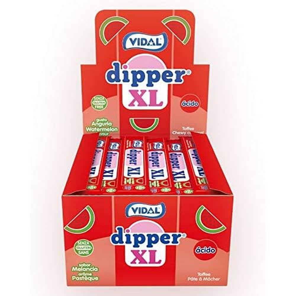 Vidal Golosinas Dipper XL, caramelo blando Masticable. Intenso y delicioso sabor sandía. Estuche 100 unidades.